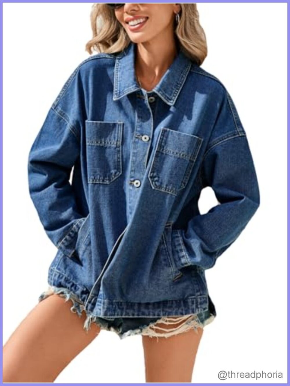 Oversized Button Down Denim Jacket Long Sleeve Shacket Tunic Length
